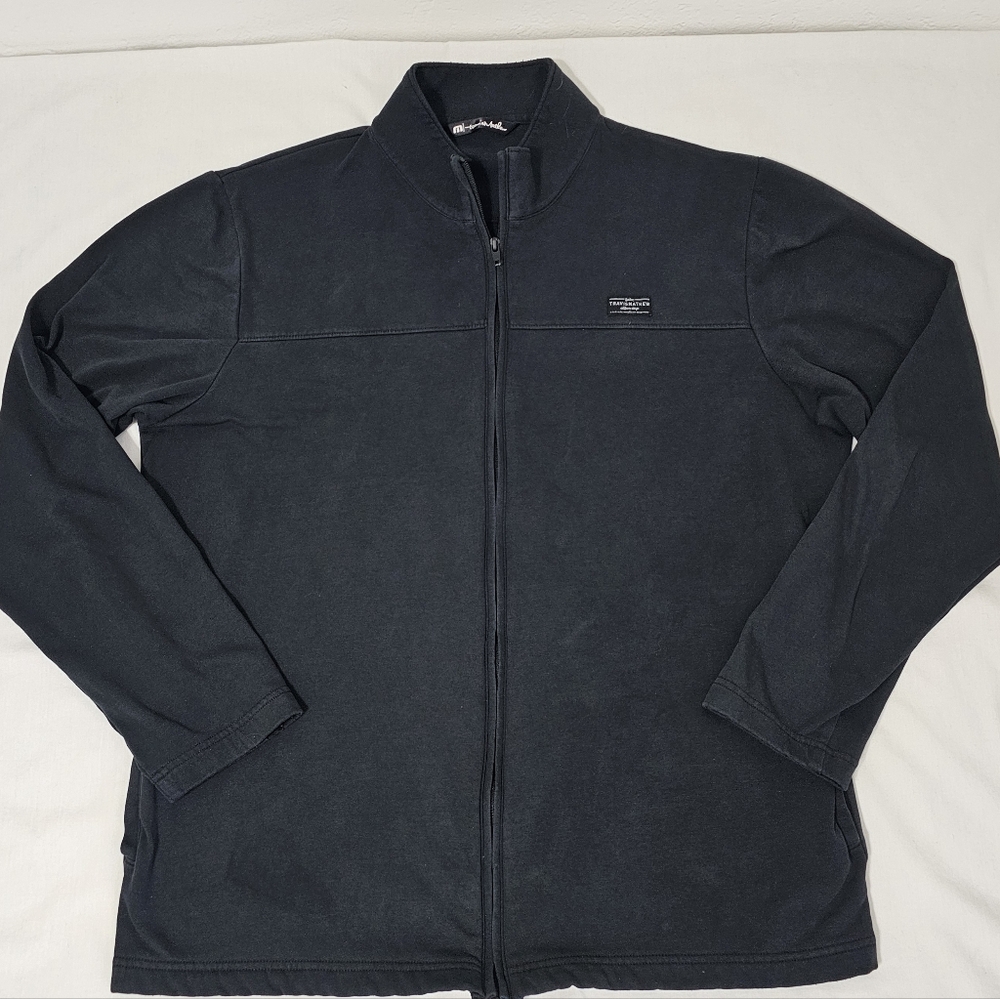 TravisMathew Full Zip Jacket Men’s Large Black Cotton Blend Stretch Golf Casual